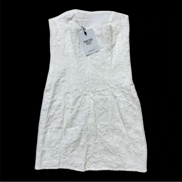 Princess Polly | Floral Flower Pattern Strapless Anja Mini Dress White - Picture 8 of 8